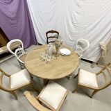 restored raw oak round table from yesteryear