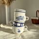 Lot de 4 grandes tasses vintage dépareillées en porcelaine bleu et blanche - Cottage core