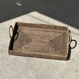 Rectangular Asian handmade basket with circular handle L:45 l:35