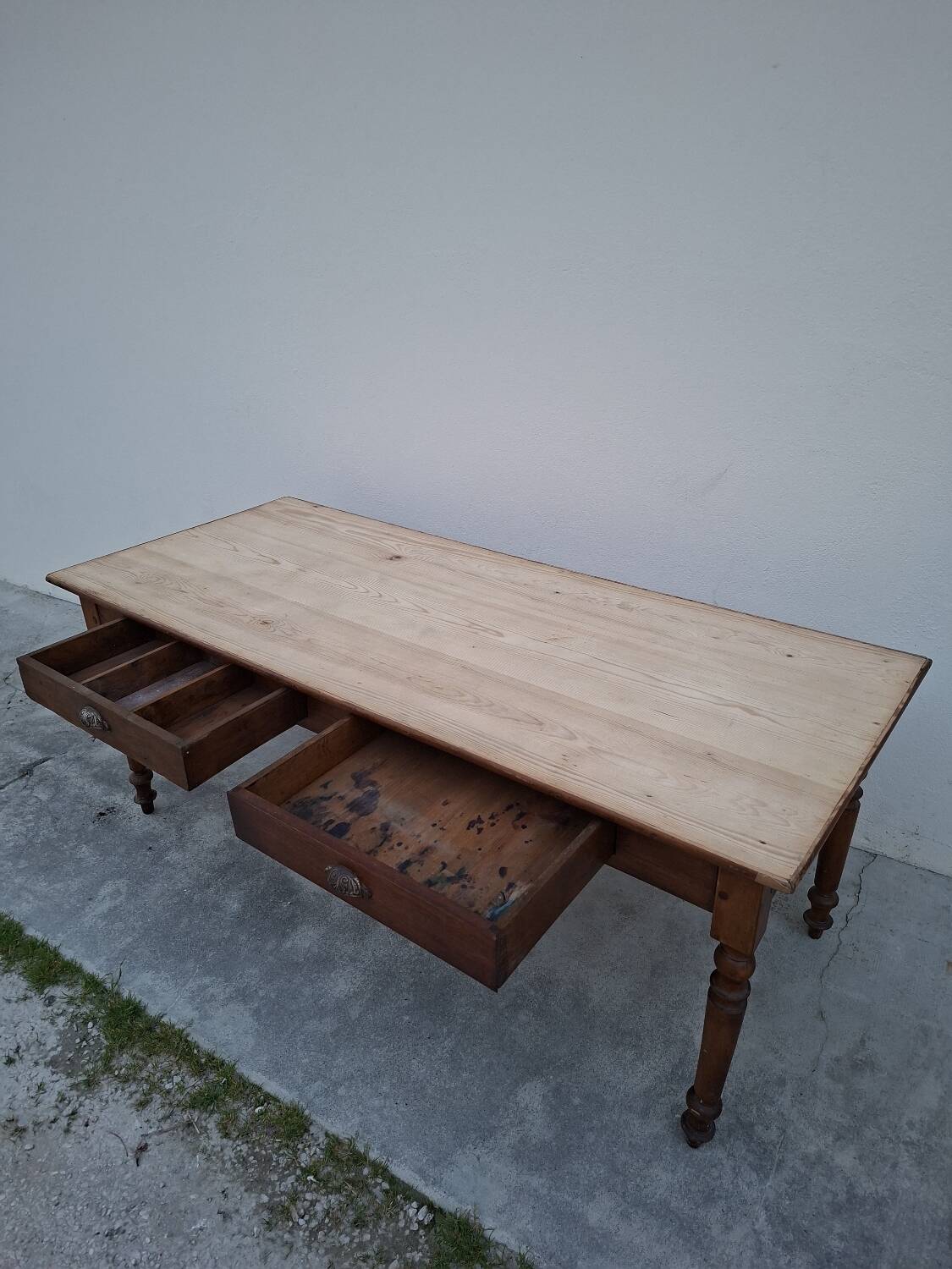 Old shop/work table with 2 drawers, Louis Philippe legs.