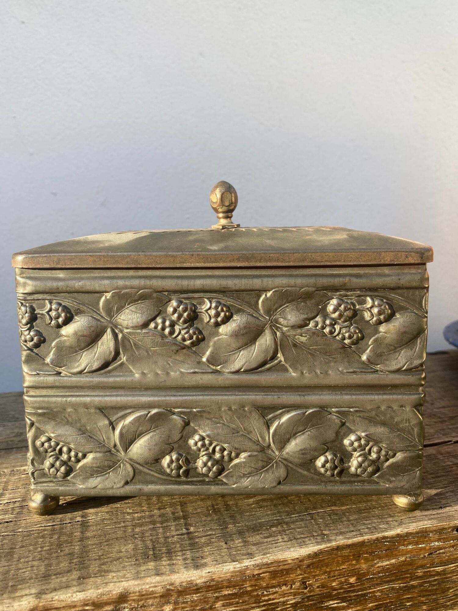 Metal jewelry box decorated with foliage and flowers art nouveau 1920
