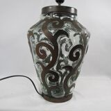 Lampe de salon, fer forgé et verre soufflé