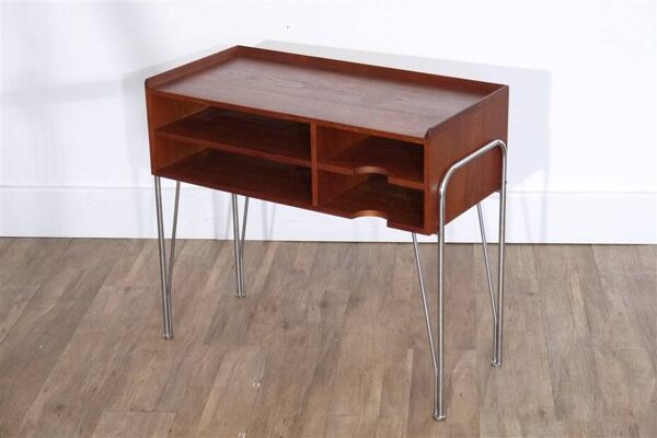 Console vintage scandinave en teck et chrome 1970