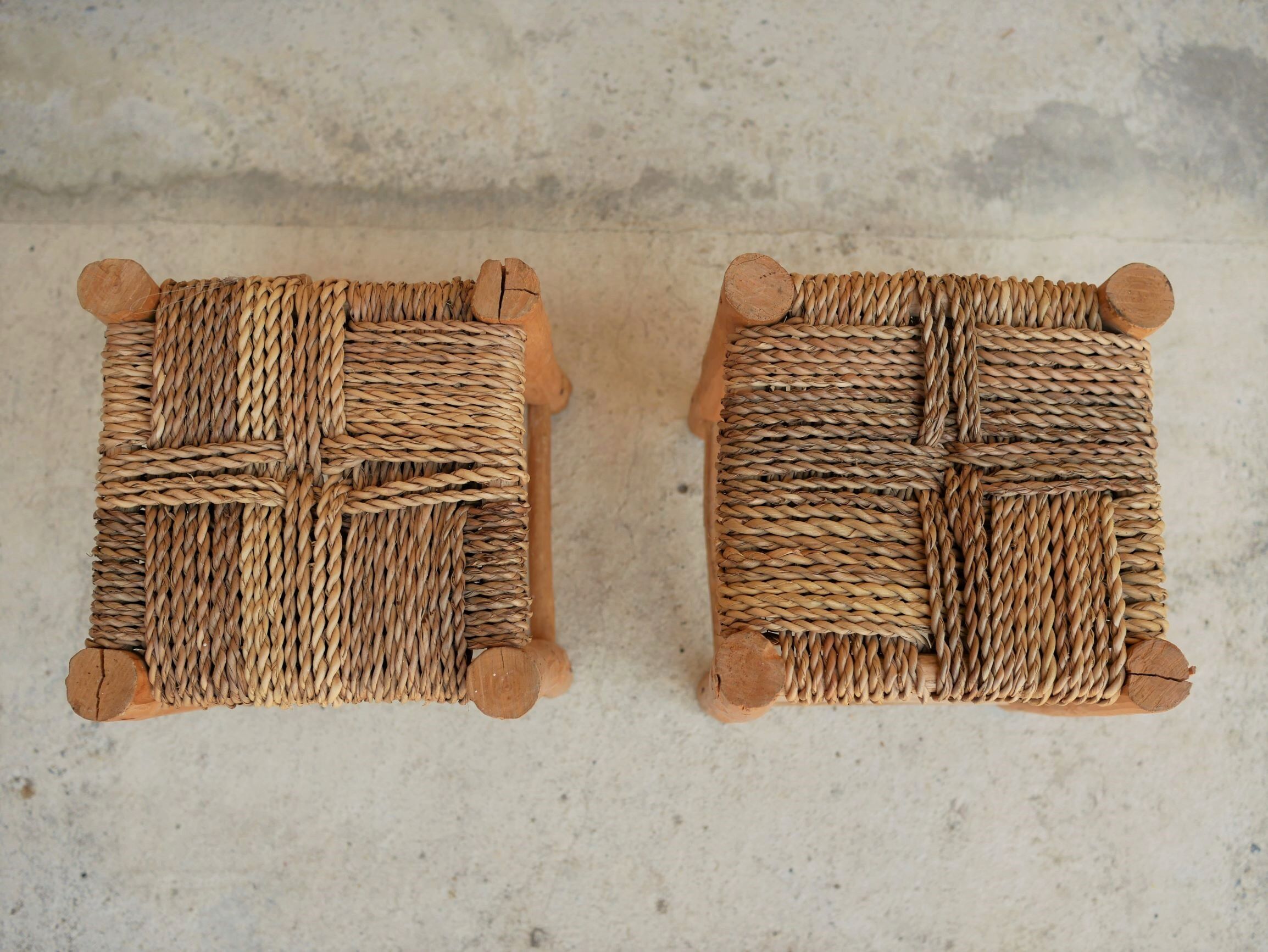 Vintage Berber wooden and straw set