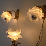 Pair of tanned sconces and glass paste