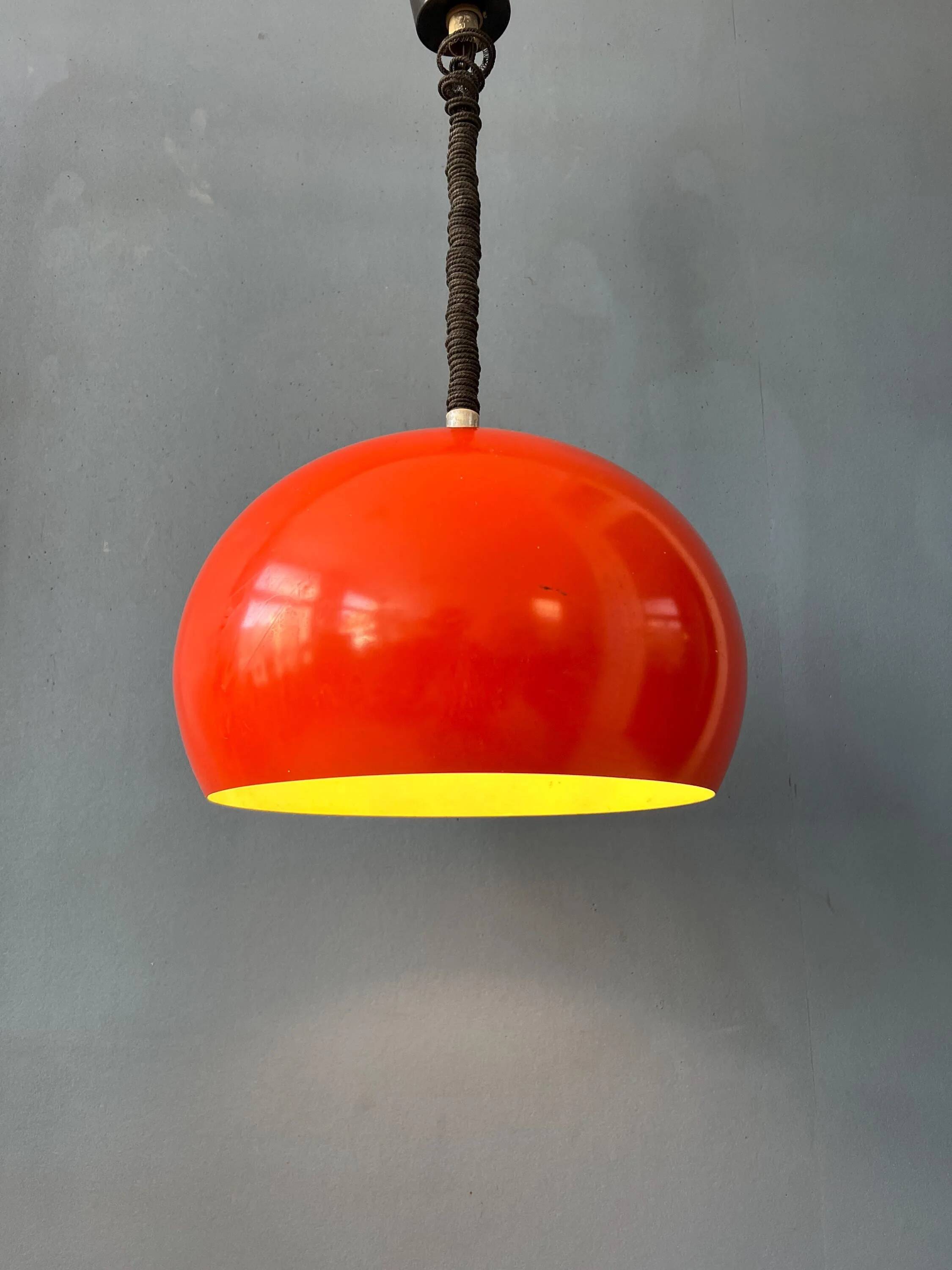 Large vintage red metal pendant light in Space Age style
