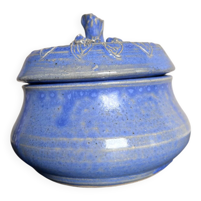 Bonbonnière en céramique bleue – pièce artisanale vintage
