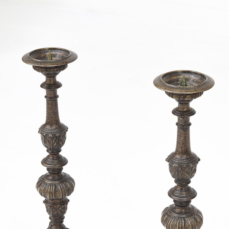Set of two large antique brass candlesticks