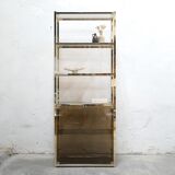 Bookcase vintage shelf in brass and smoked glass