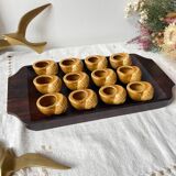 Vintage ceramic snail shells Made in France and Scandinavian style mahogany tray