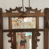 Old wooden locker room with beveled mirror