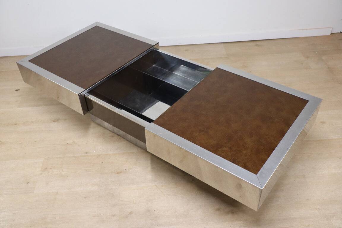 Vintage glass and aluminum bar coffee table, 1970