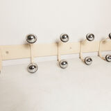 Wall coat rack 12 hooks balls 1970 beige and chrome