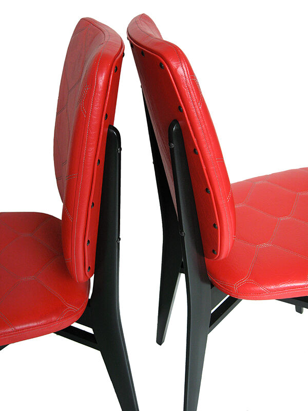 Set of 4 red quilted skai chairs year 50