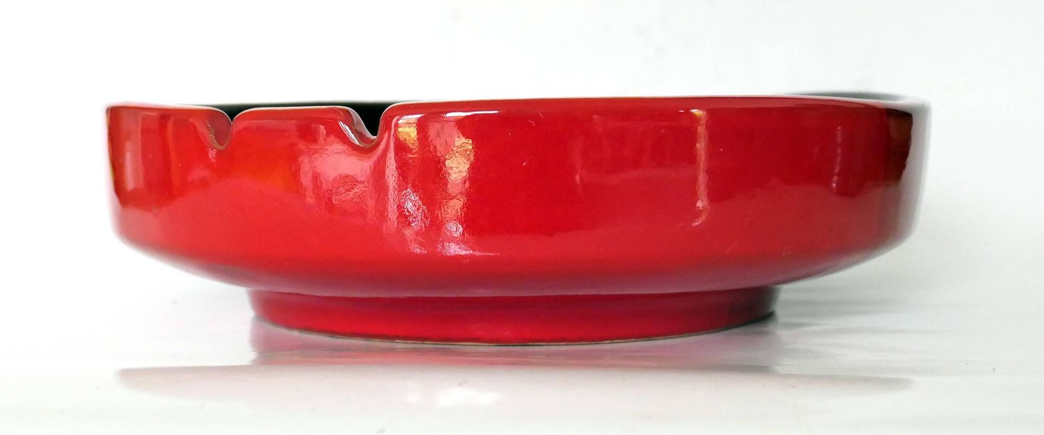 Vintage Italy red orange black ceramic ashtray 1970 Bitossi for Raymor