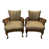 Pair of wood and cane armchairs