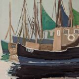 Mid-Century Modern Swedish "Green Sails" Vintage Seascape Oil Painting, Framed