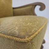 1960s, Danish highback armchair, furniture cotton/wool fabric, oak wood.