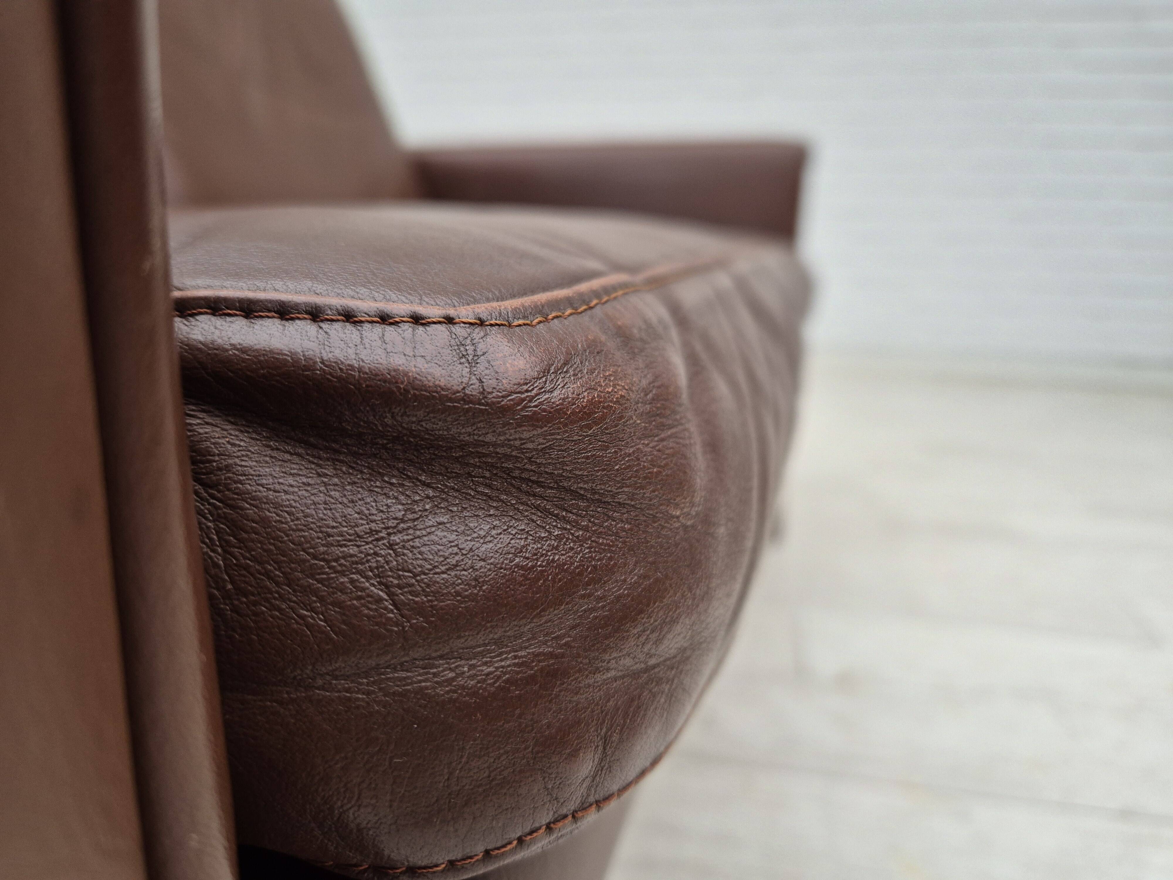 1970s, Danish 2-seater sofa, original brown leather.