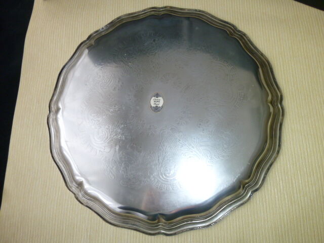 Silver metal serving tray 35.5 cm