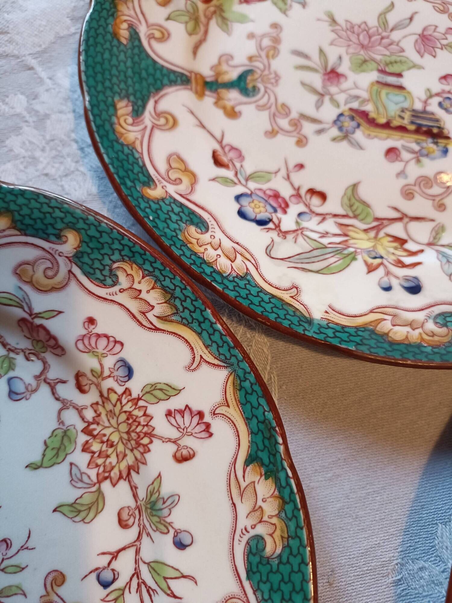 Set of 6 earthenware plates from Sarreguemines, Minton model 248.