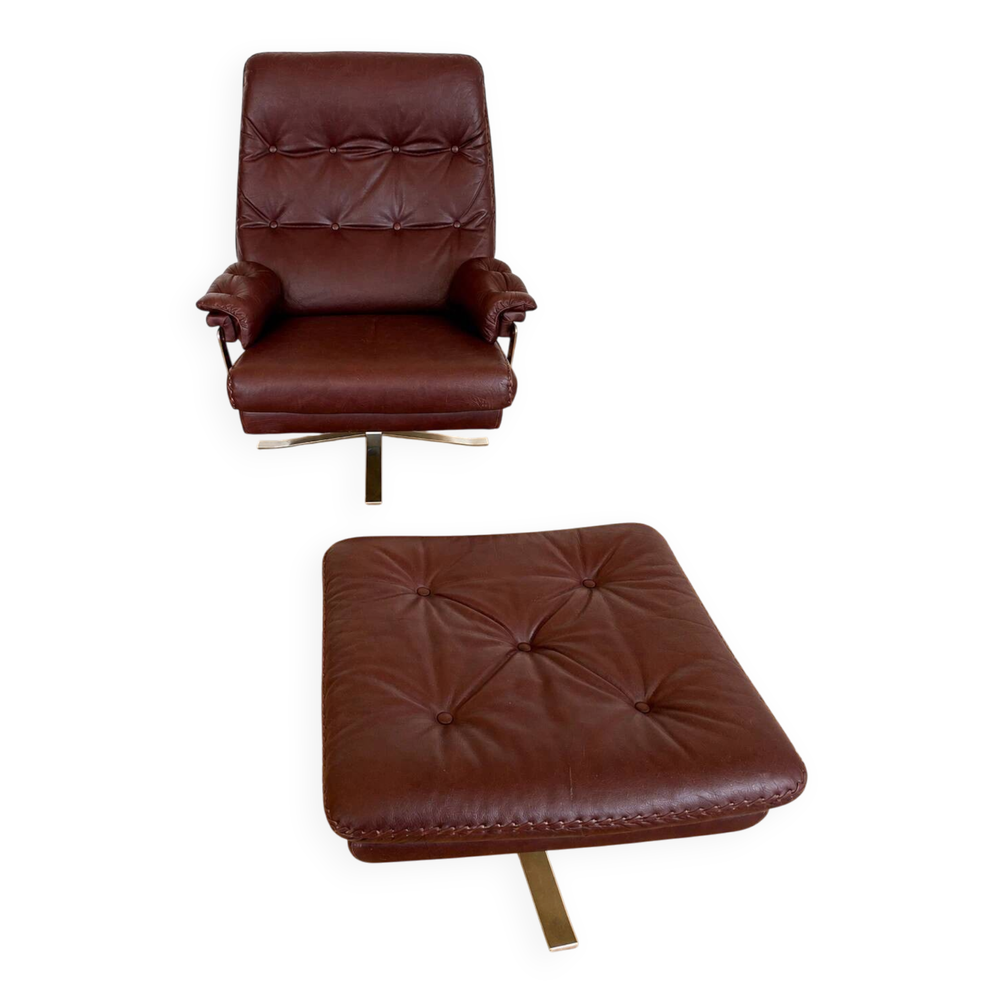 Vintage retro Arne Norell lounge chair & stool in burgundy leather