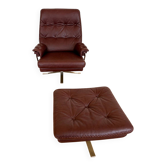 Vintage retro Arne Norell lounge chair & stool in burgundy leather