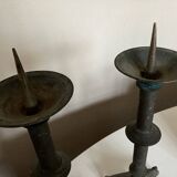 Pair of XXXL bastide candlesticks in patinated metal