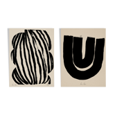 Paire d’estampes giclées, ensemble d’art mural abstrait de deux, 50x70cm