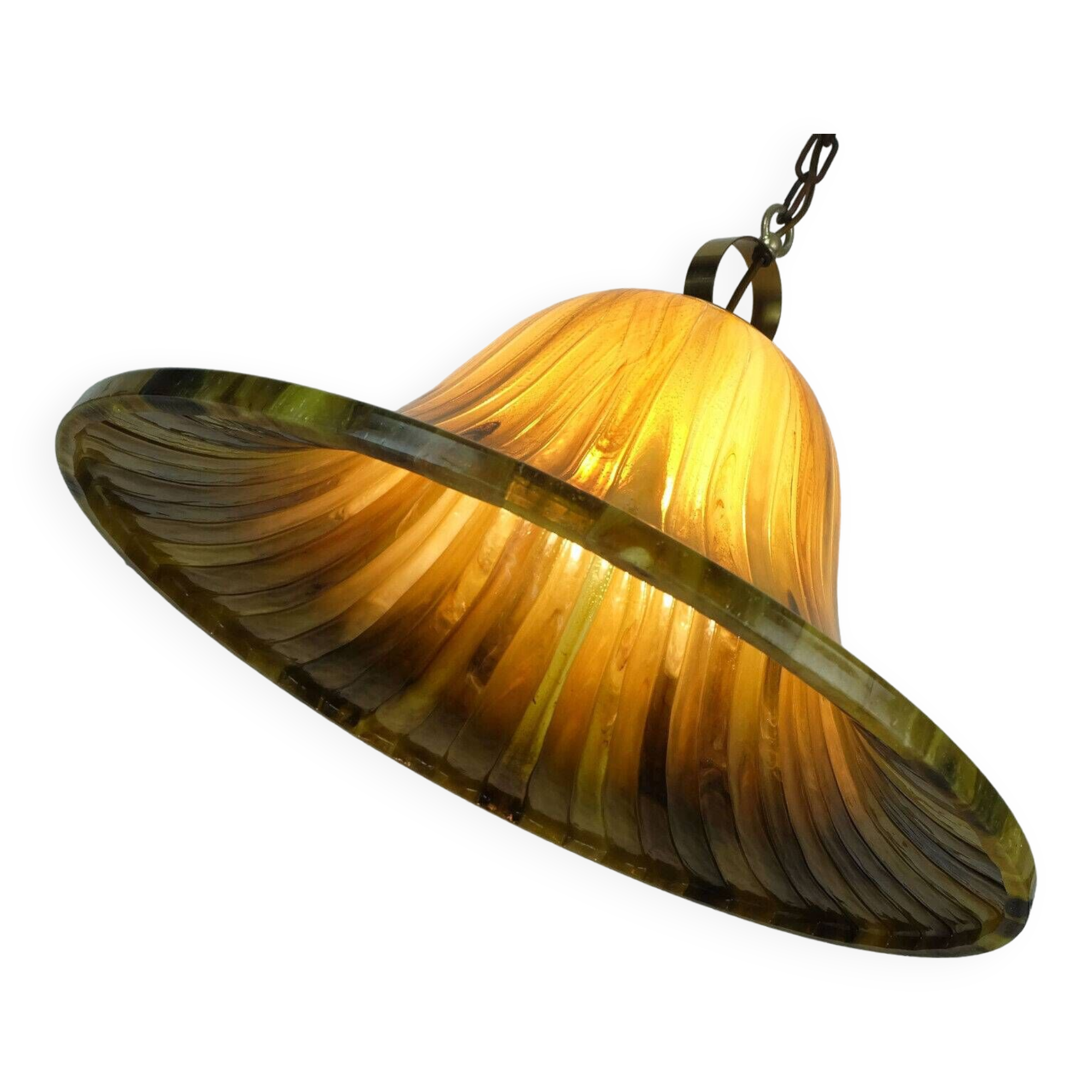 Vintage pendant lamp amber color acrylic and brass 1970s