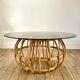 Designer round coffee table in rattan and smoked glass 1970