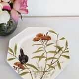 Antique 10" octagonal plate foliage bird Mintons ESSEX BIRDS 1880