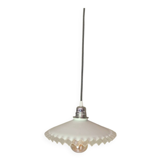 1930s/40s saucer pendant lampshade. White opaline kitchen lampshade
