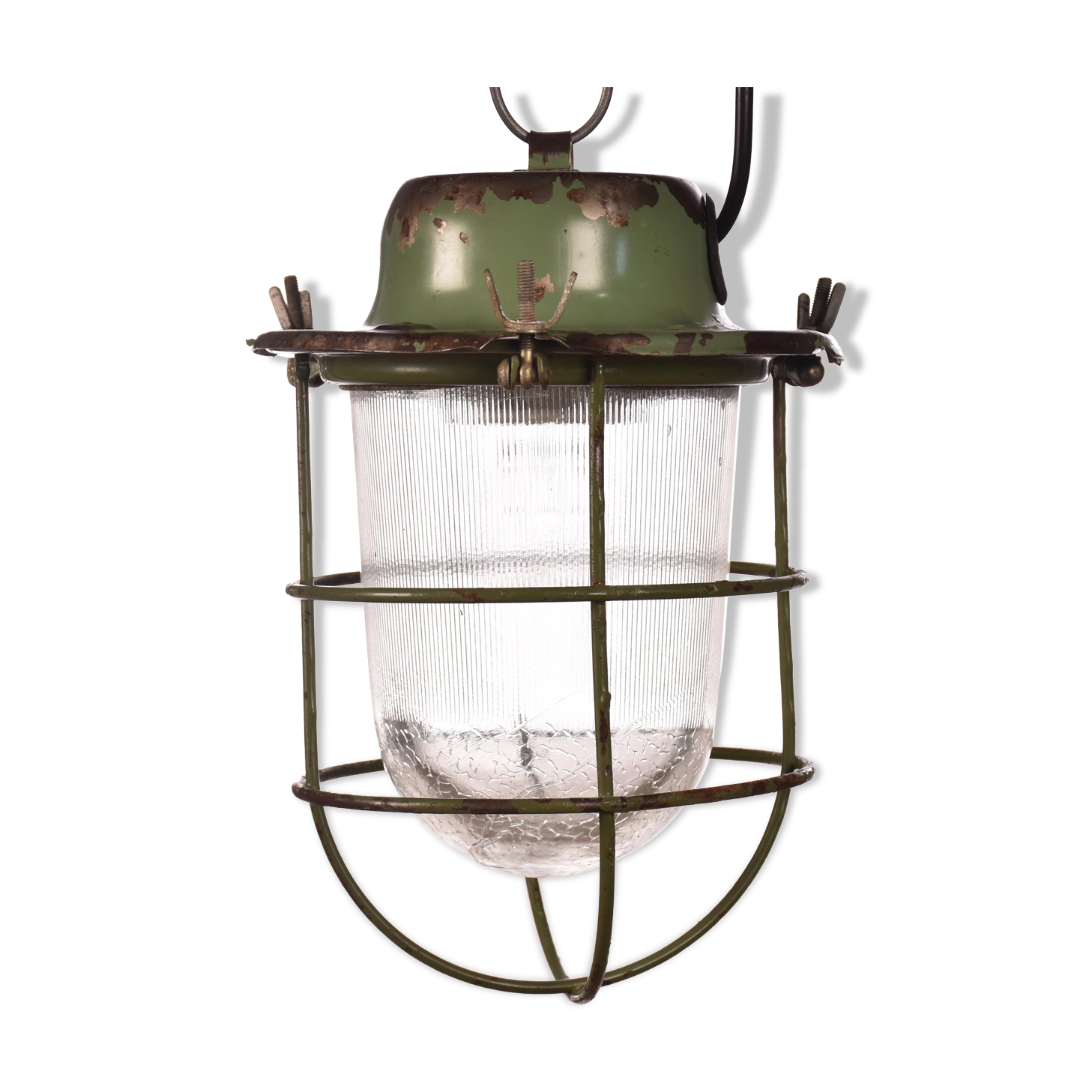Industrial cage lamp green