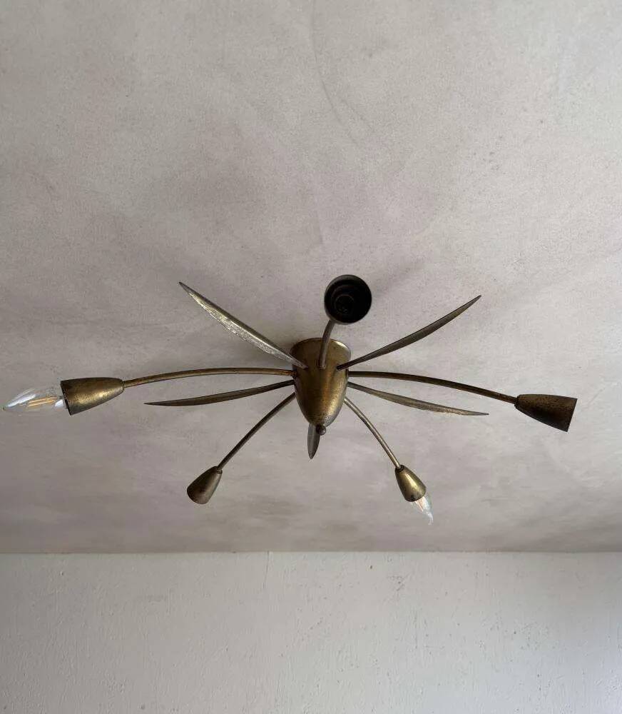 Mid-century Sputnik ceiling lamp brass 1950s
