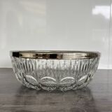 Vintage salad bowl in moulded glass and silver-plated metal.