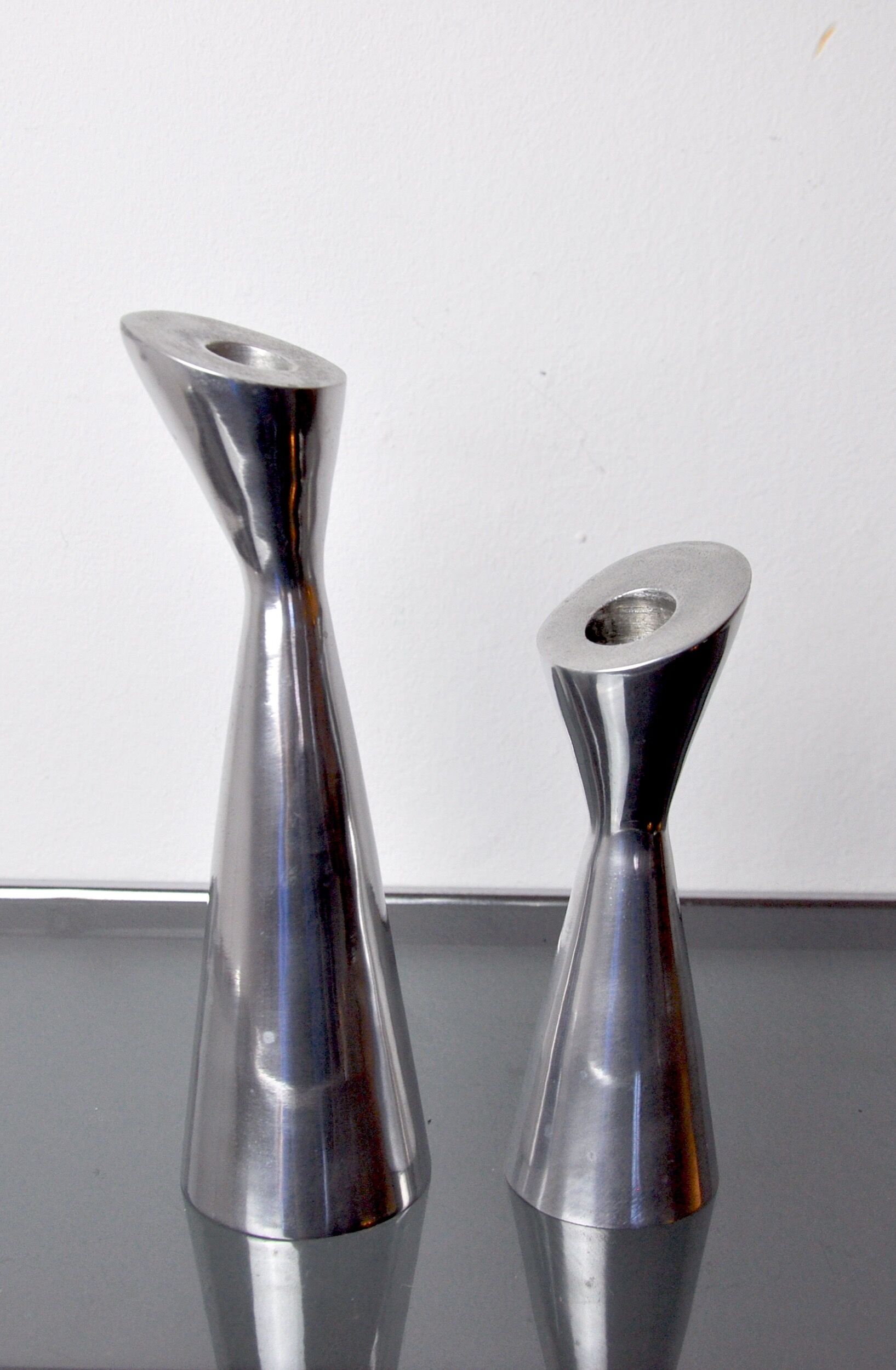 Pair of Swan candlesticks by Matthew Hilton, England, 1980