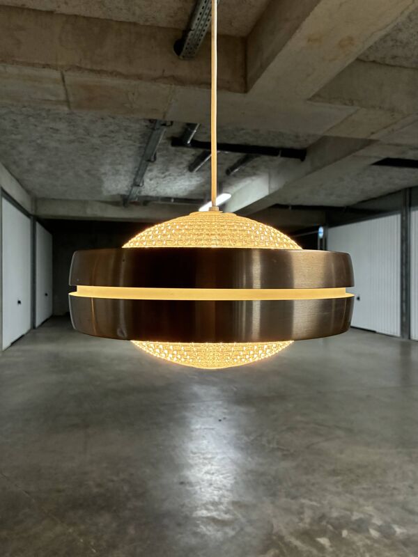 Suspension Raak Amsterdam aliminium anodisé et cristal vintage années 60