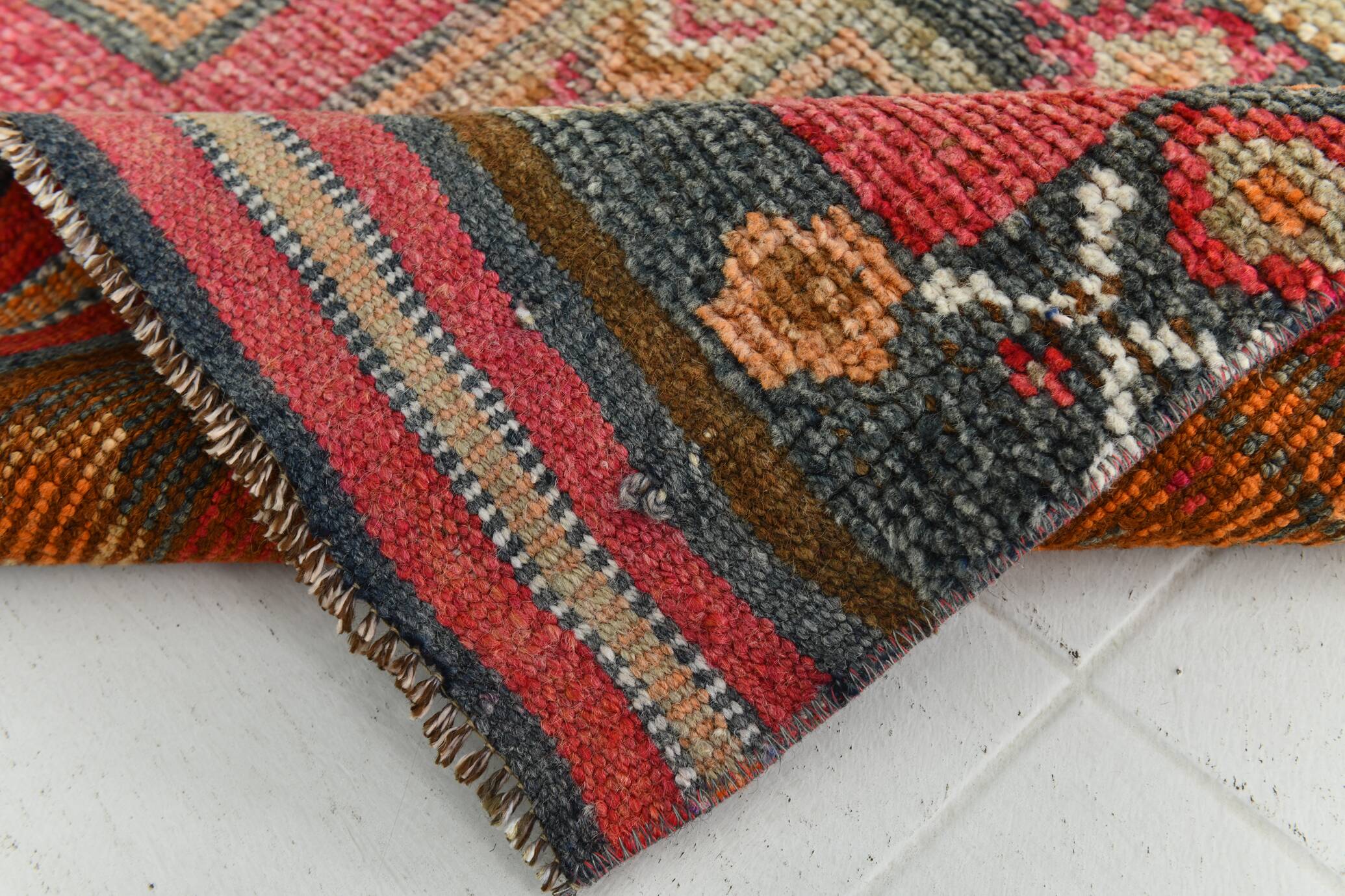 4x12 Vintage Long Wide Vintage Runner, Soft Red Wool Runner Rug, 104x363Cm