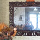 Rectangular Bisaut mirror with carved wooden frame, HENRI II style