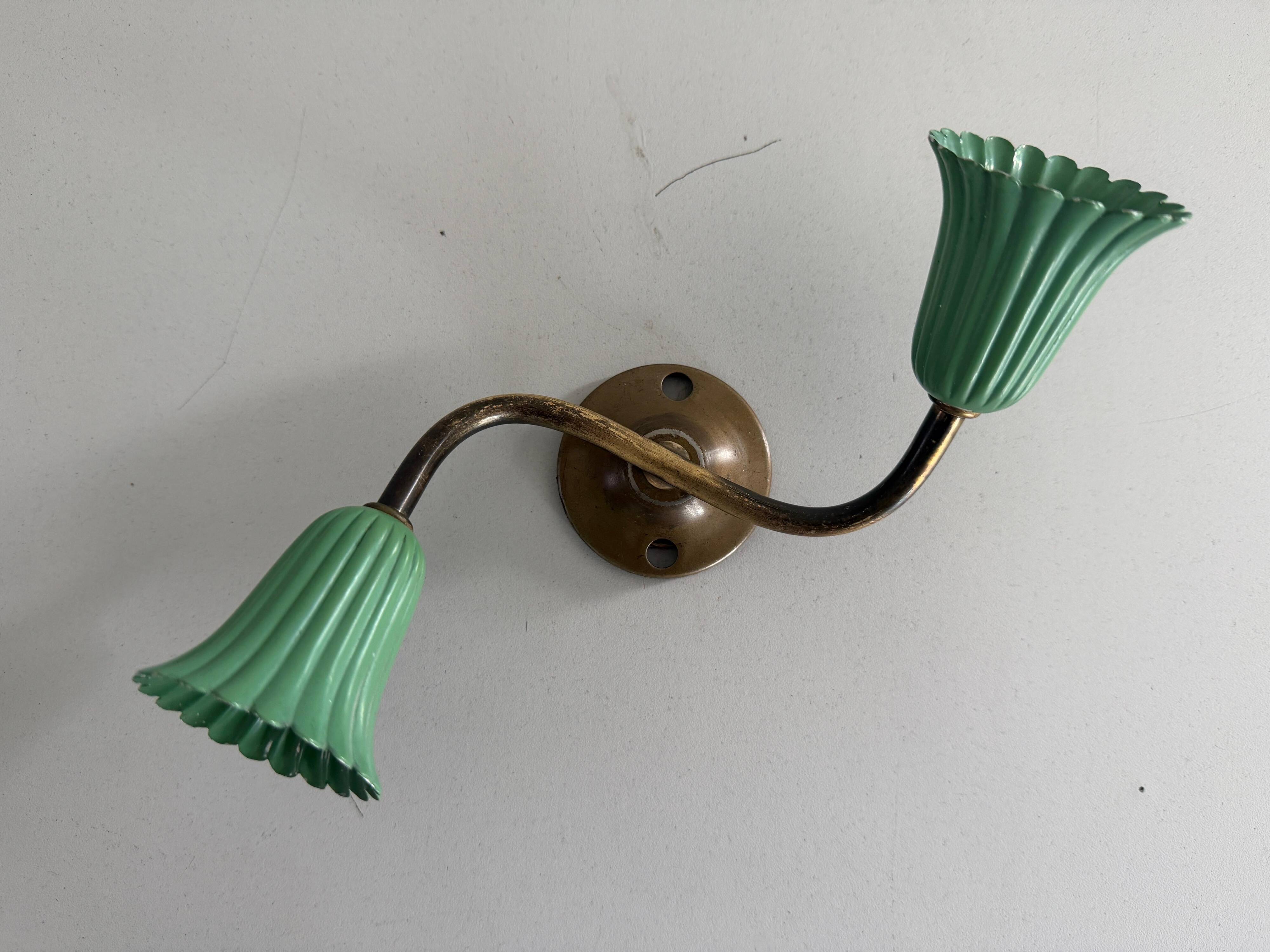 Small simple 2-headed brass wall light, 1950s, Italy.