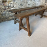 Pair of small antique solid wood benches