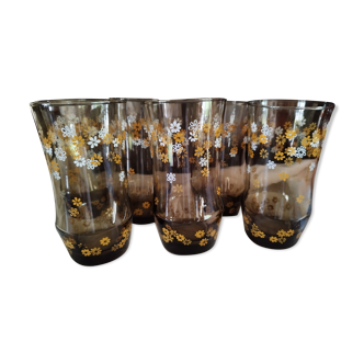 Set de 6 verres à fleurs vintage