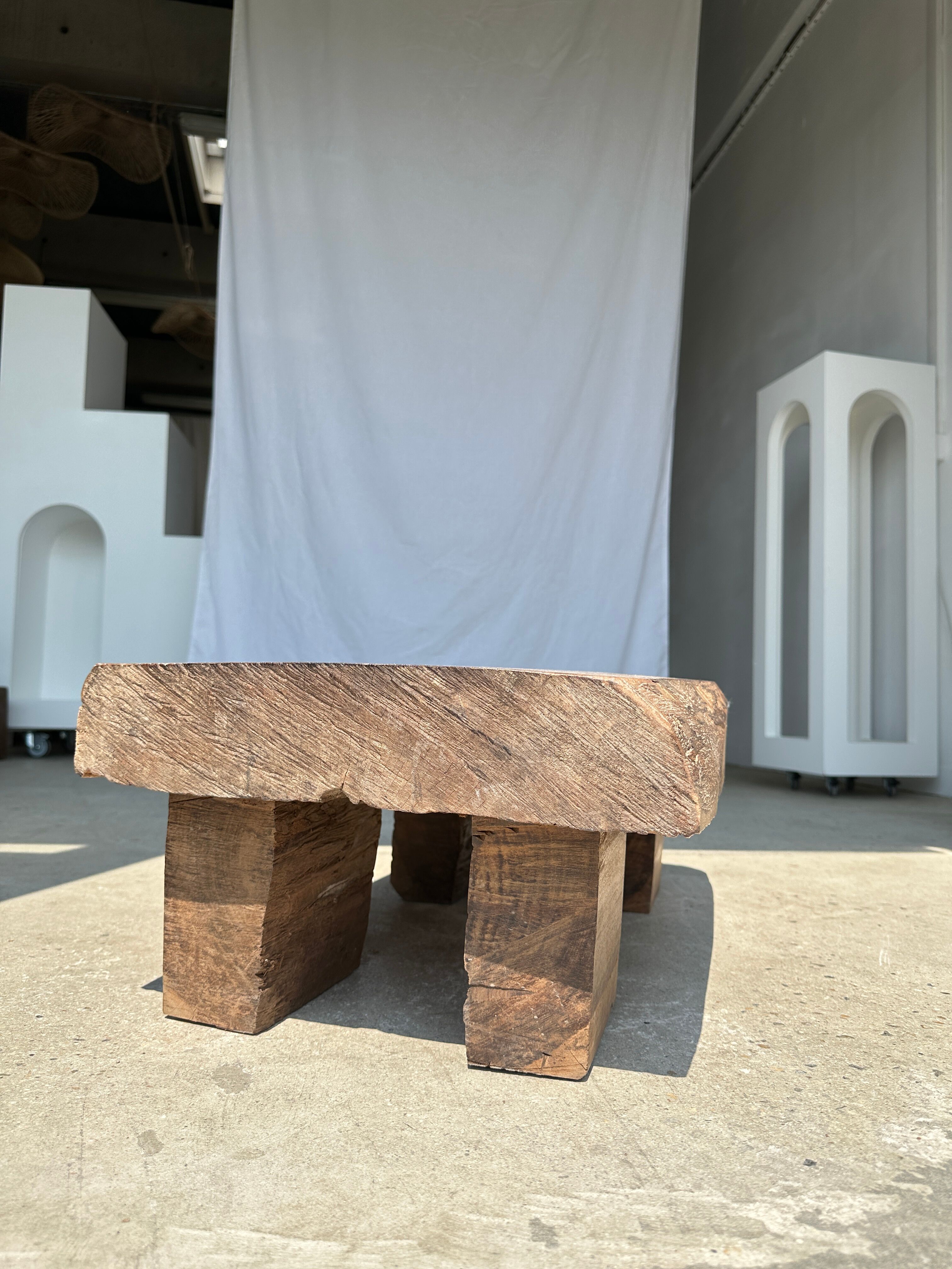 Asian solid wood quadripod brutalist coffee table H30 L81 l42