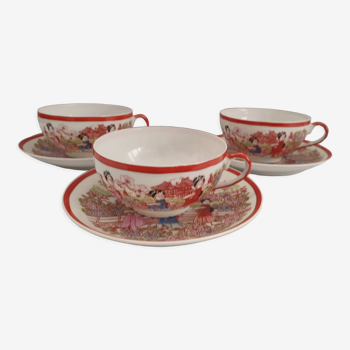 Three tea or coffee cups made of vintage japanese porcelain