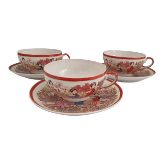 Three tea or coffee cups made of vintage japanese porcelain