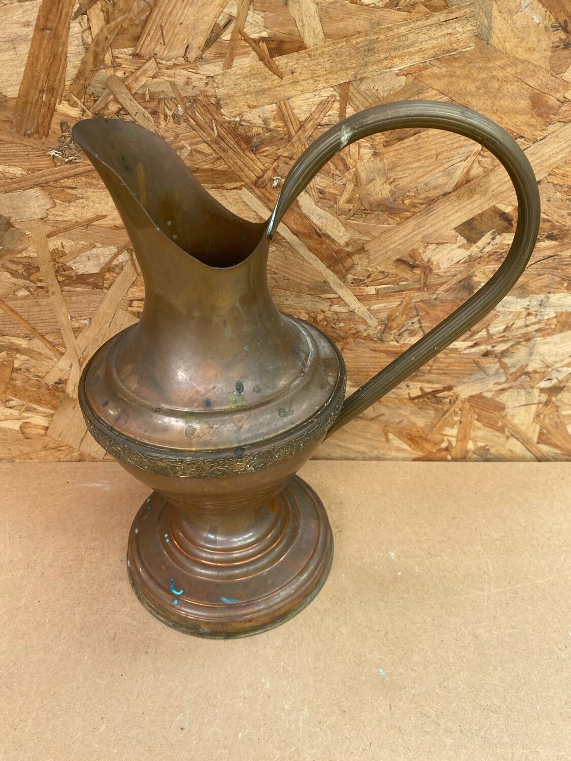 Antique gaor villedieu copper pitcher & brass handle vintage