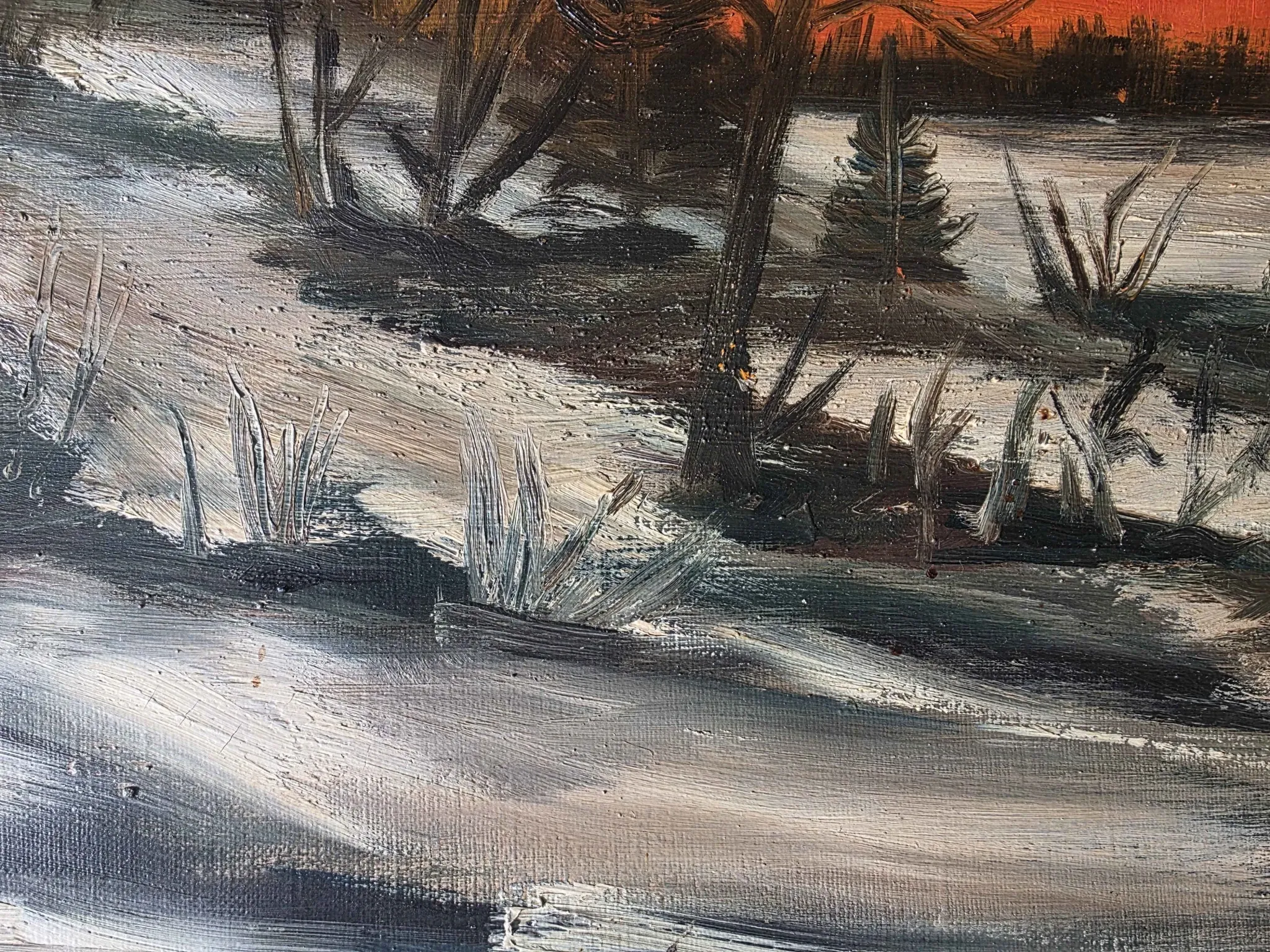 Vintage Winter Landscape Oil Painting