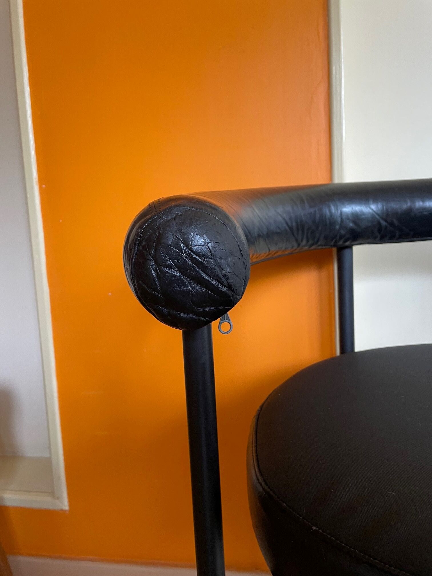 Pair of vintage leather basket armchairs