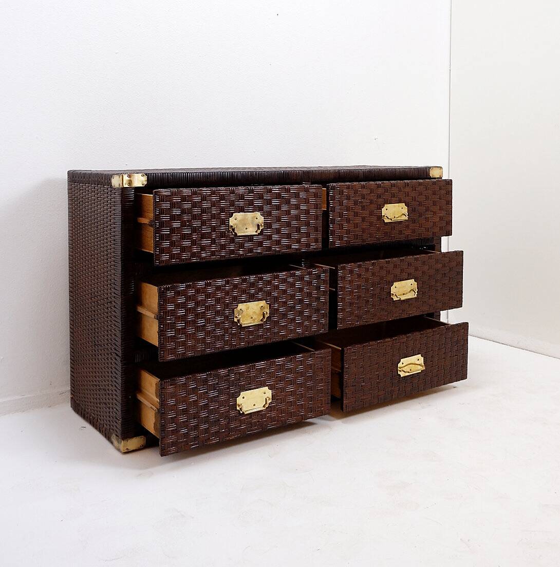 Vintage coastal woven rattan chest of drawers